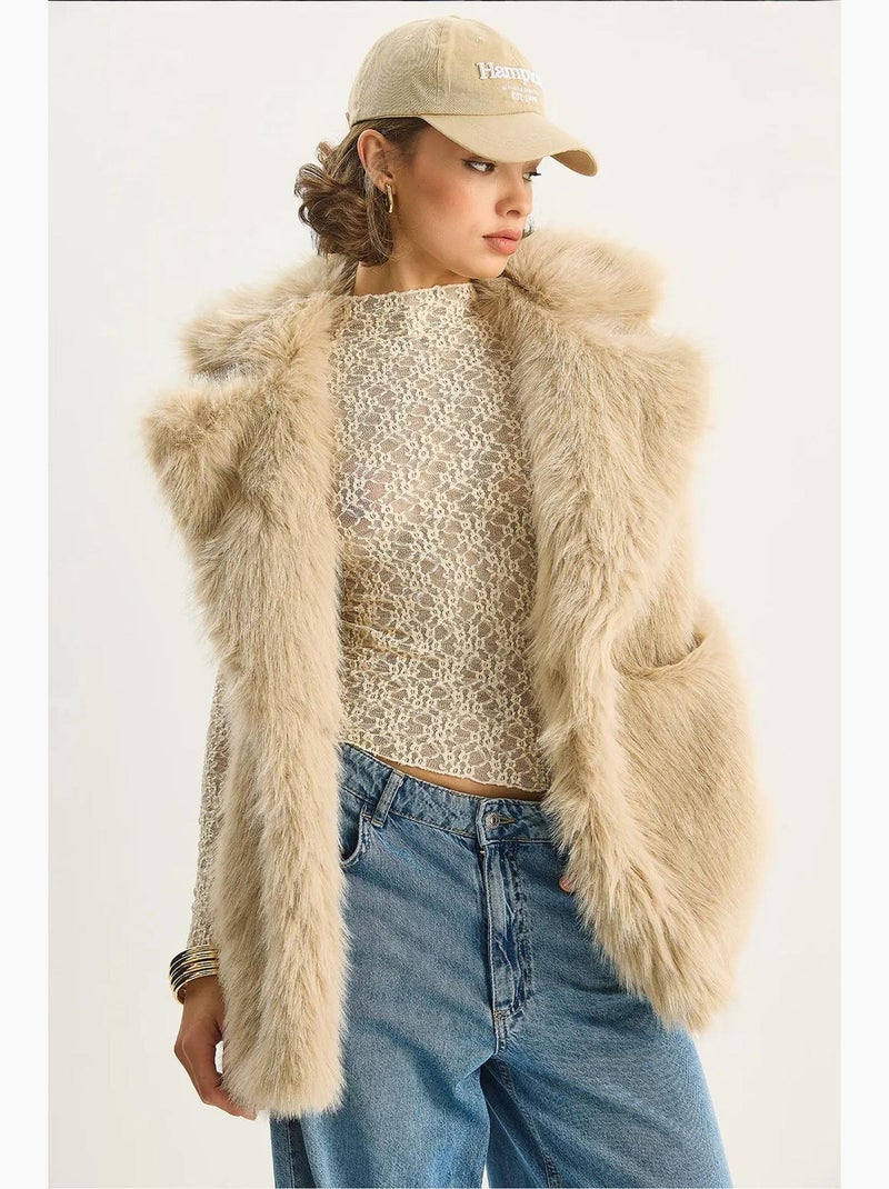 Gilet mi-long en similicuir avec fermeture à nouer lucci Beige argile - Kiabi