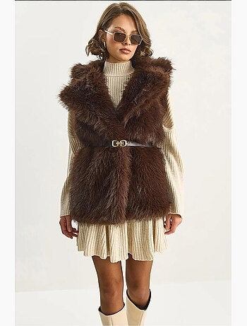 Gilet mi-long en similicuir avec fermeture à nouer lucci