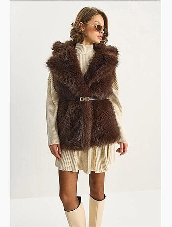 Gilet mi-long en similicuir avec fermeture à nouer lucci