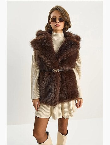 Gilet mi-long en similicuir avec fermeture à nouer lucci