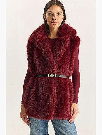 Gilet mi-long en similicuir avec fermeture à nouer lucci