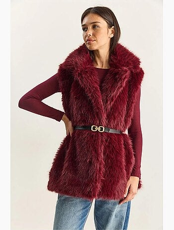 Gilet mi-long en similicuir avec fermeture à nouer lucci
