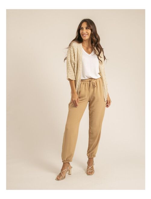 Long gilet beige femme