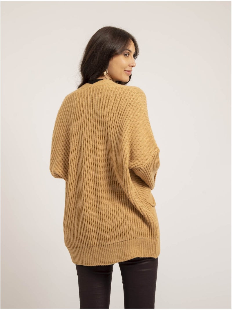 Gilet mi-long ouvert kirsten Beige - Kiabi