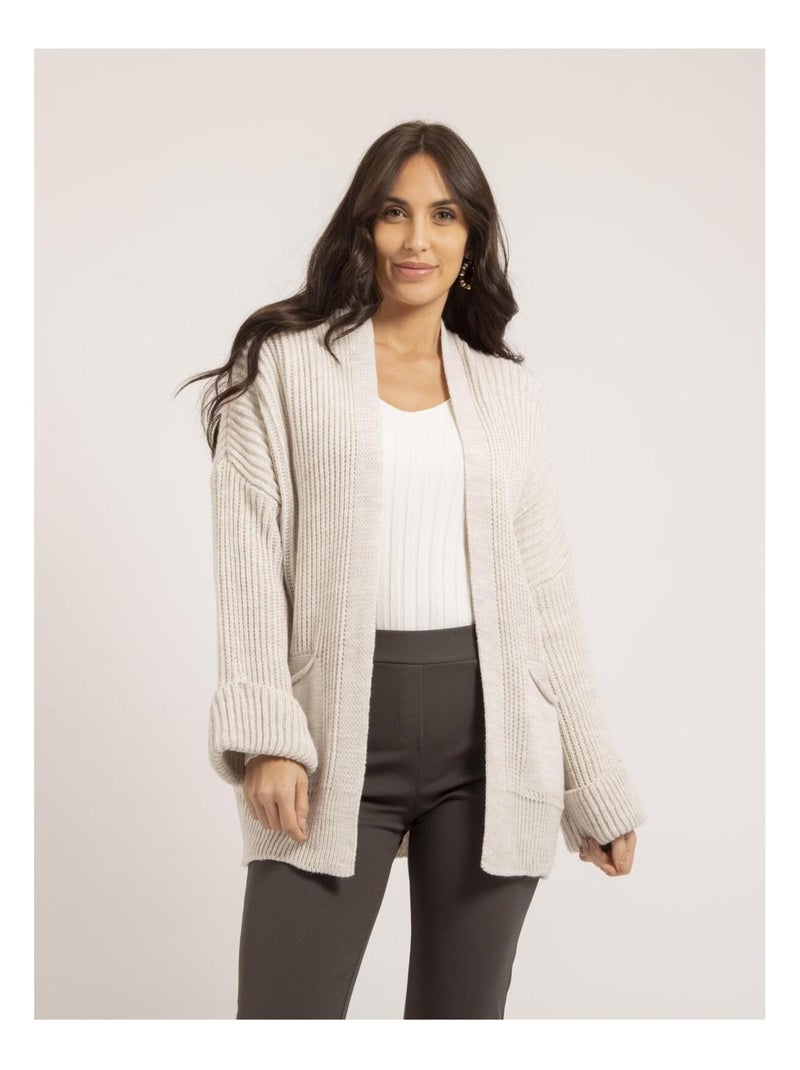 Gilet mi-long ouvert KIRSTEN Ecru - Kiabi