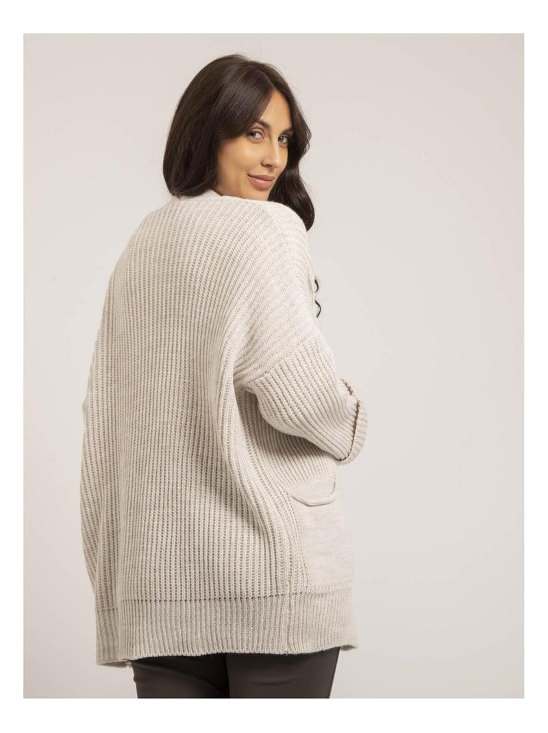 Gilet mi-long ouvert KIRSTEN Ecru - Kiabi
