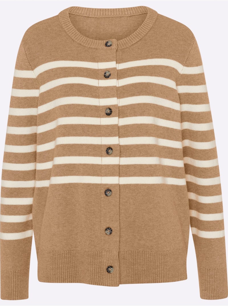 Gilet Motif à Rayures Exclusif - Taille Standard - helline Blanc Marron - Kiabi