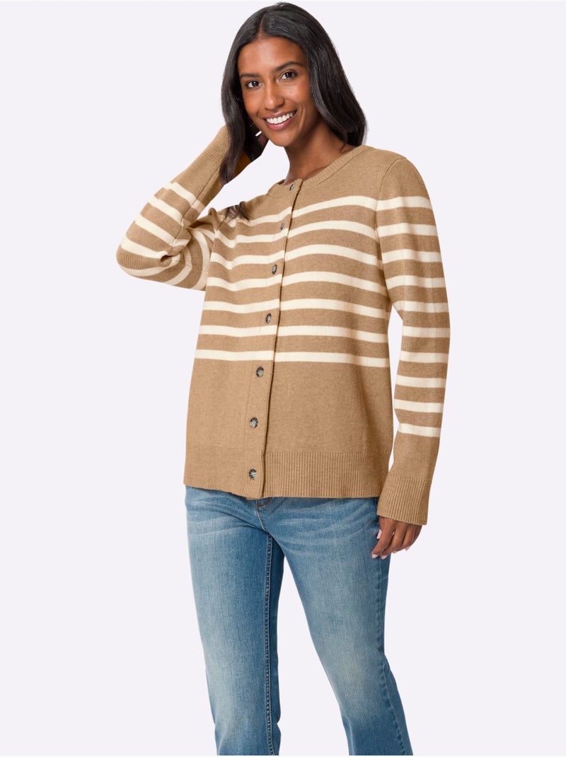 Gilet Motif à Rayures Exclusif - Taille Standard - helline Blanc Marron - Kiabi