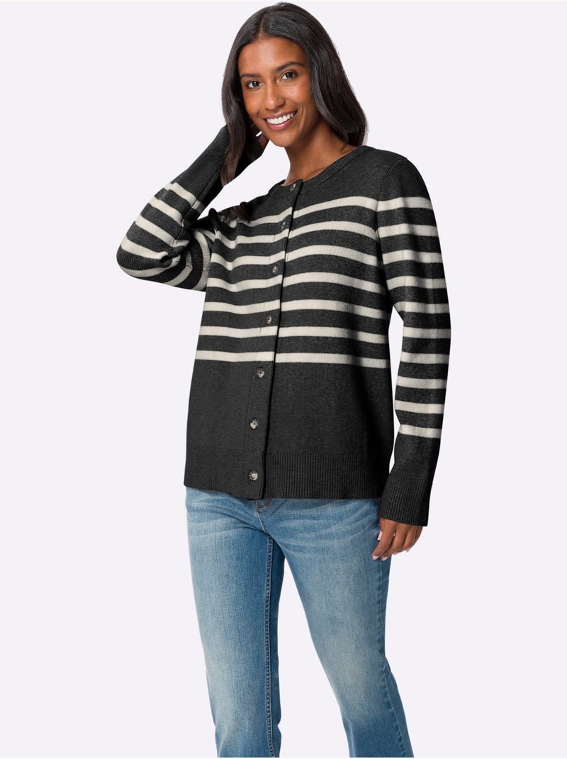 Gilet Motif à Rayures Exclusif - Taille Standard - helline Noir Ecru - Kiabi