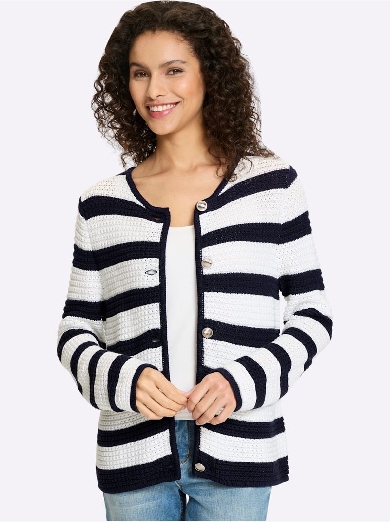 Gilet Motif à Rayures Mode - Taille Standard - helline Ecru/Marine - Kiabi