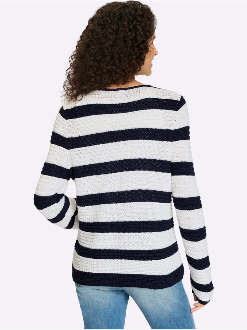 Gilet Motif à Rayures Mode - Taille Standard - helline Ecru/Marine - Kiabi