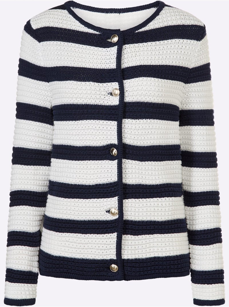 Gilet Motif à Rayures Mode - Taille Standard - helline Ecru/Marine - Kiabi