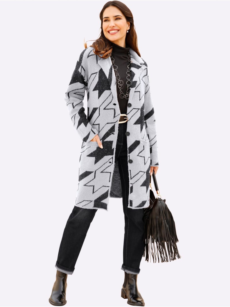 Gilet Motif Pied-de-poule - Taille Standard - Moda Vilona Noir Ecru - Kiabi
