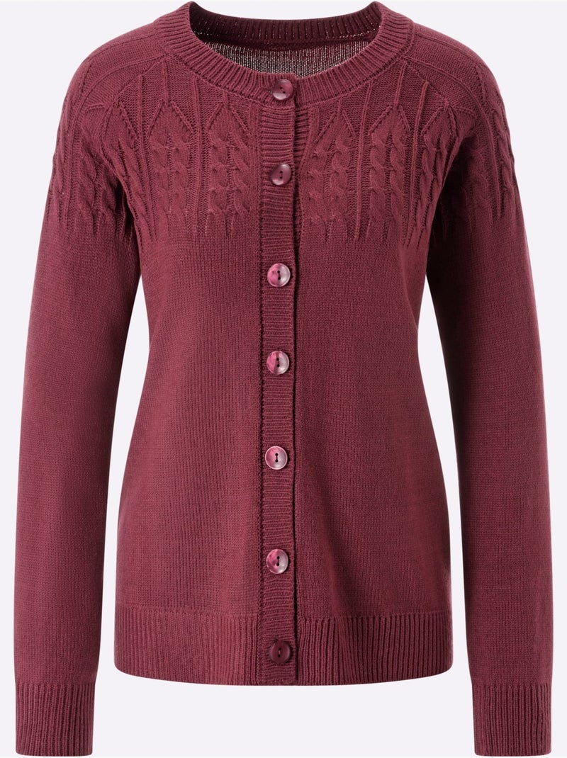 Gilet Motif Torsadé Devant Et Aux Manches - Taille Standard - Moda Vilona Bordeaux - Kiabi