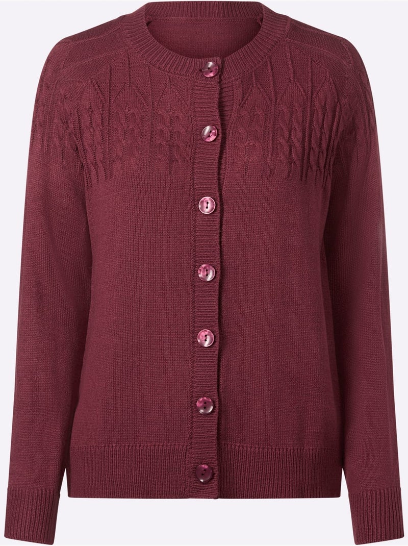 Gilet Motif Torsadé Devant Et Aux Manches - Taille Standard - Moda Vilona Bordeaux - Kiabi