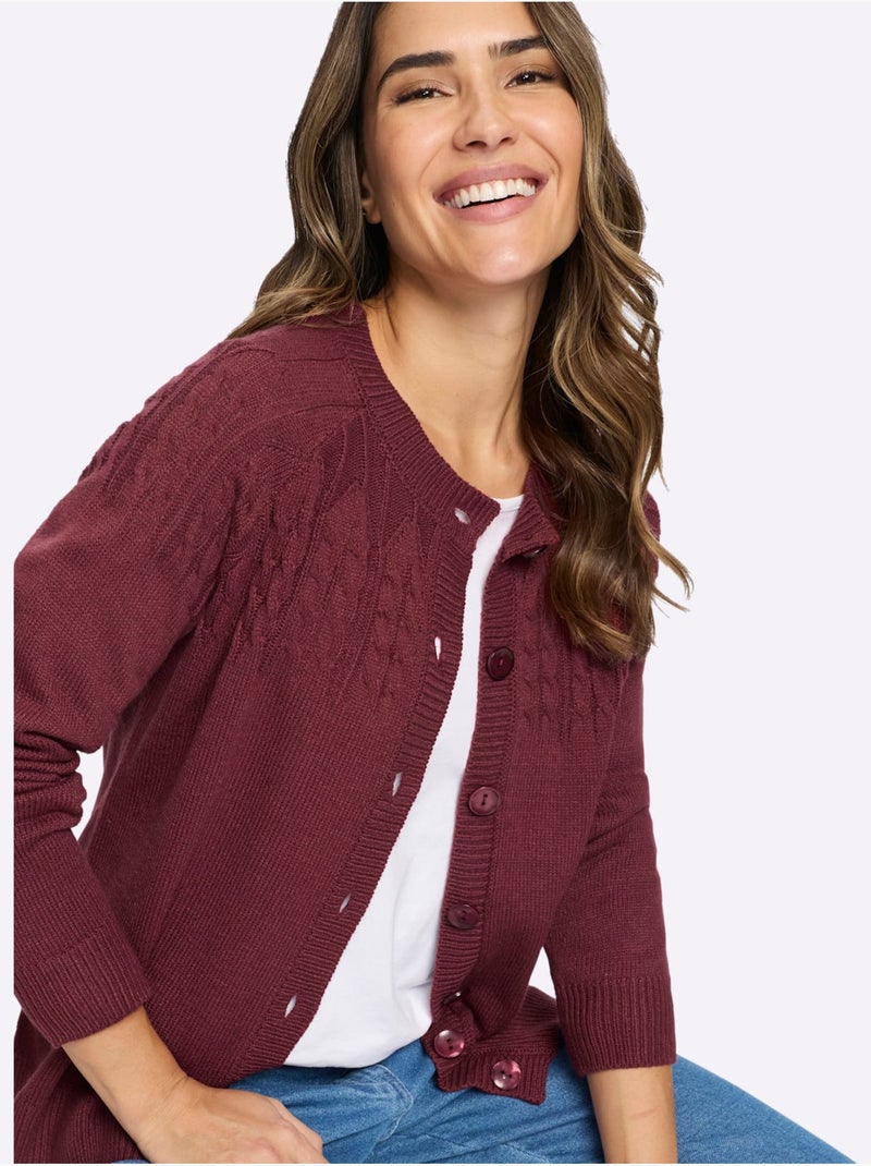 Gilet Motif Torsadé Devant Et Aux Manches - Taille Standard - Moda Vilona Bordeaux - Kiabi