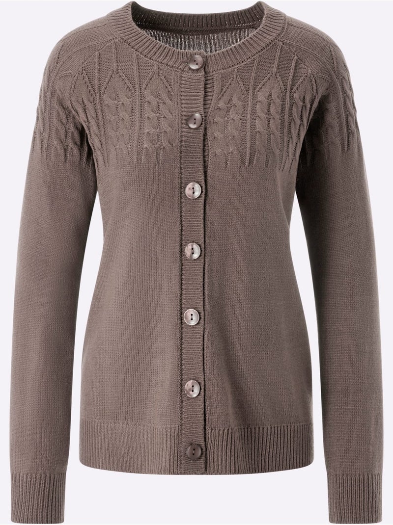 Gilet Motif Torsadé Devant Et Aux Manches - Taille Standard - Moda Vilona Gris taupe - Kiabi