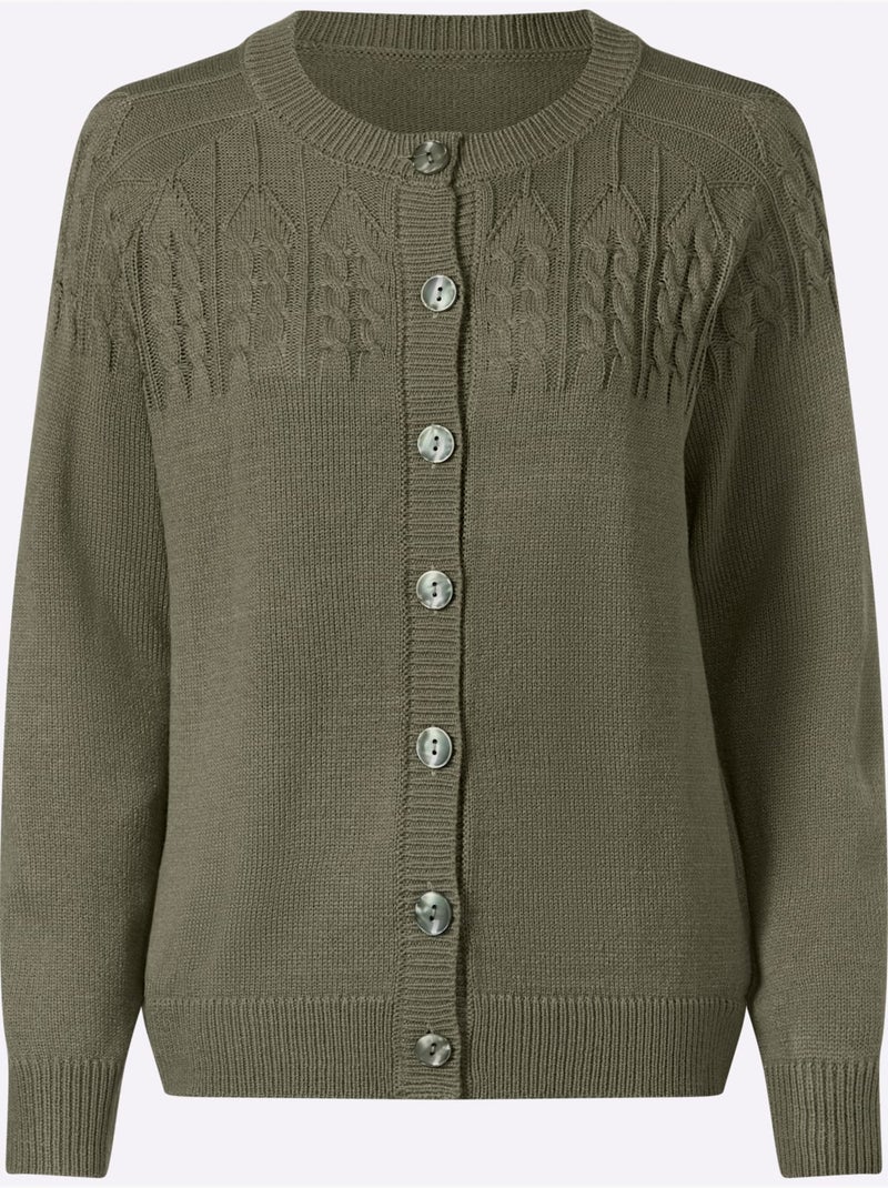 Gilet Motif Torsadé Devant Et Aux Manches - Taille Standard - Moda Vilona Kaki - Kiabi
