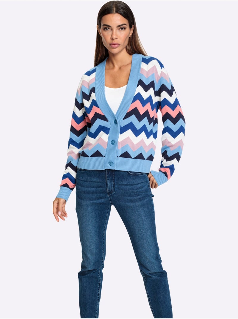 Gilet Motif Zigzag Tendance - Taille Standard - helline Bleu Rose - Kiabi