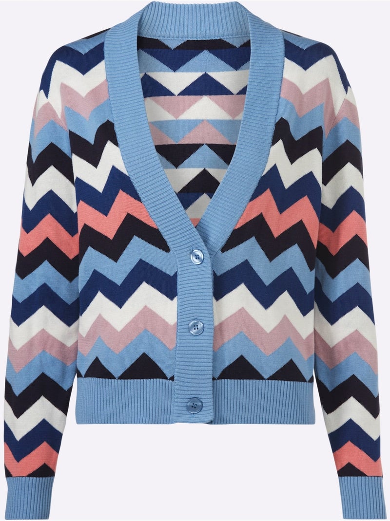 Gilet Motif Zigzag Tendance - Taille Standard - helline Bleu Rose - Kiabi