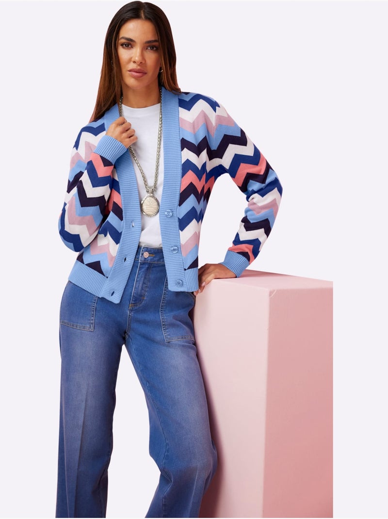 Gilet Motif Zigzag Tendance - Taille Standard - helline Bleu Rose - Kiabi
