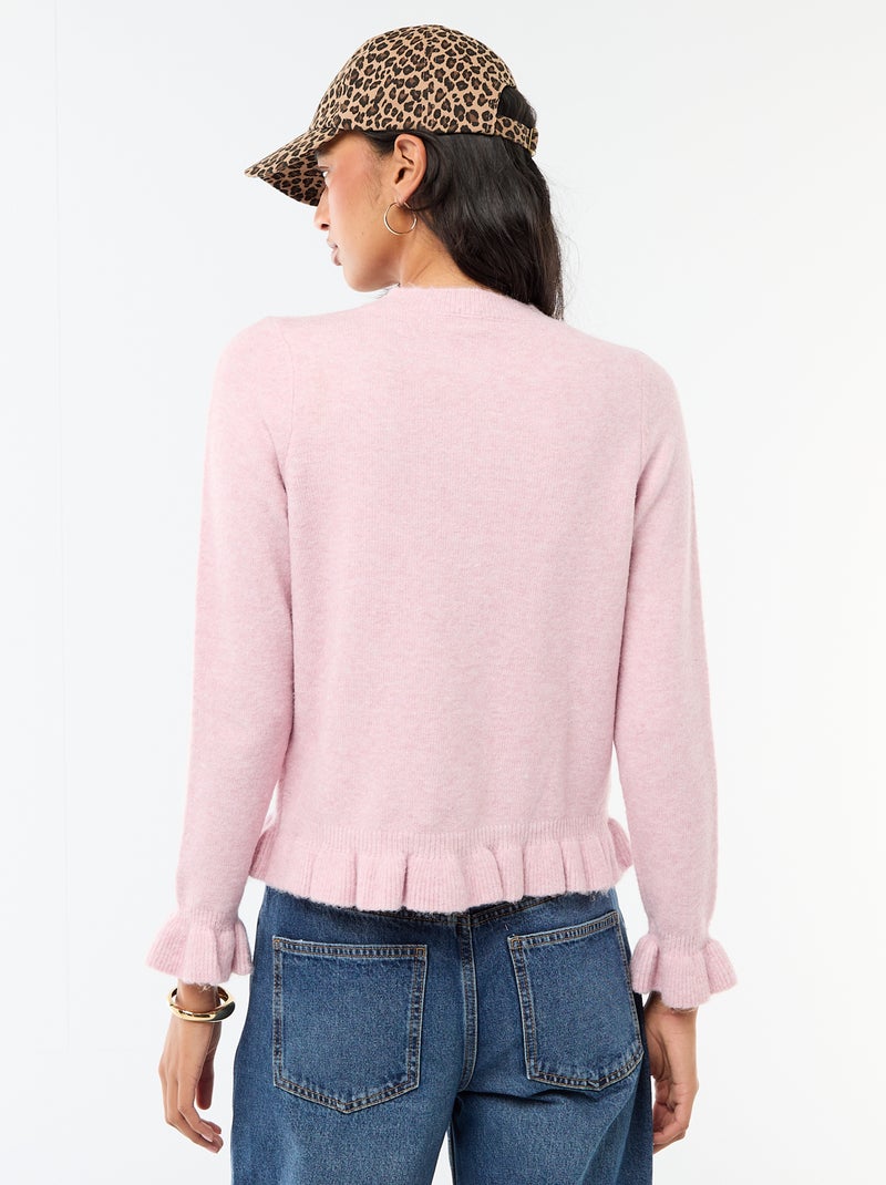 Gilet mouliné avec détails ondulés Rose - Kiabi