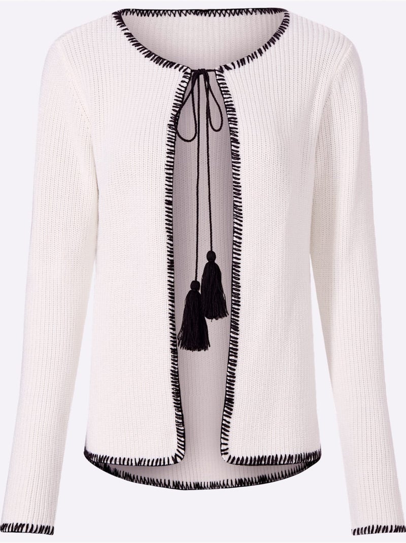 Gilet Ourlets Et Bords Piqués - Taille Standard - Helline Blanc Noir - Kiabi
