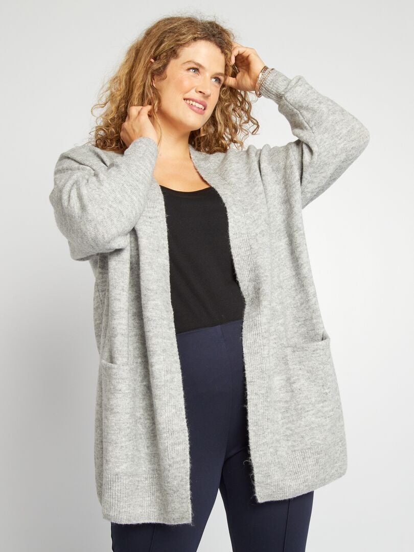 Gilet ouvert avec laine Gris - Kiabi