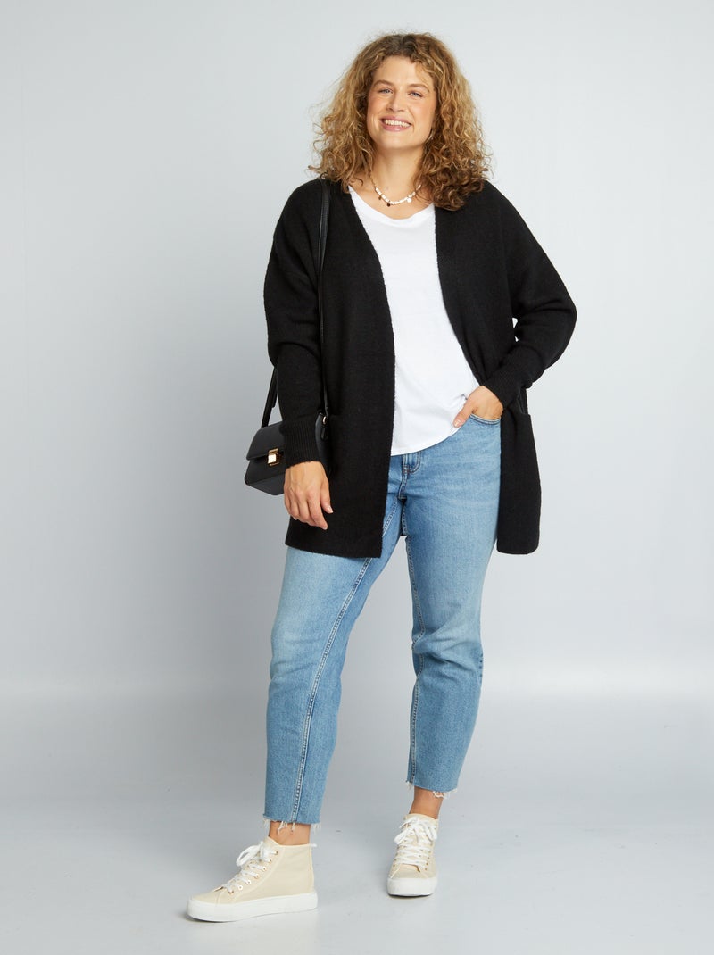 Gilet ouvert avec laine noir - Kiabi