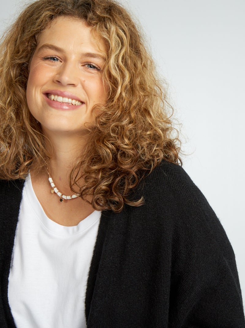 Gilet ouvert avec laine noir - Kiabi