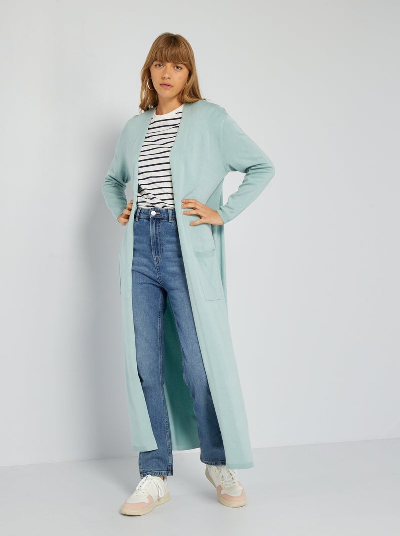 Gilet ouvert long en viscose fluide Bleu vert - Kiabi