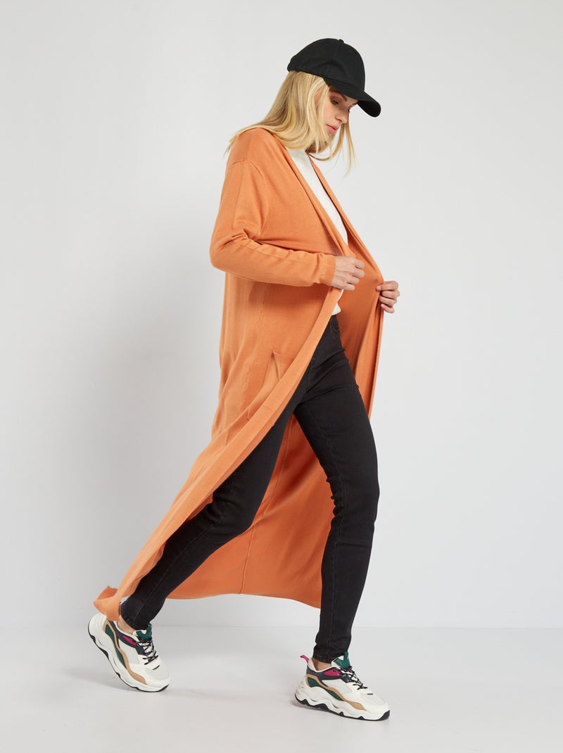 Gilet ouvert long en viscose fluide Camel - Kiabi