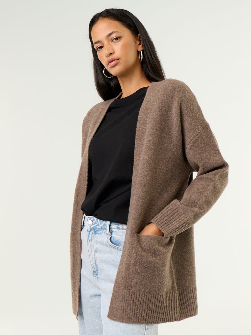 Gilet ouvert uni avec 2 poches plaquées Marron - Kiabi