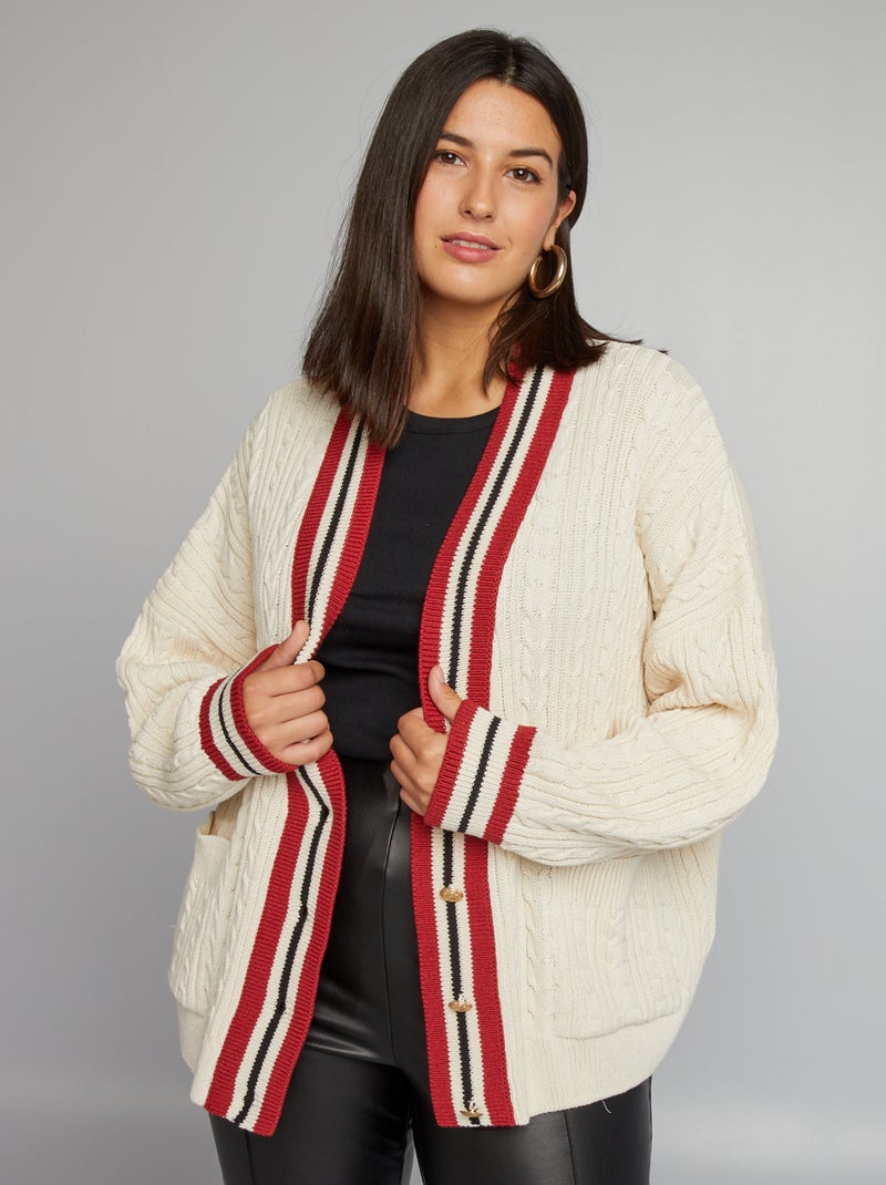 Gilet oversize en maille à col V Beige - Kiabi