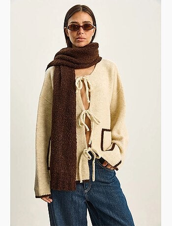 Gilet oversize en maille côtelée avec fermeture à nouer lucci
