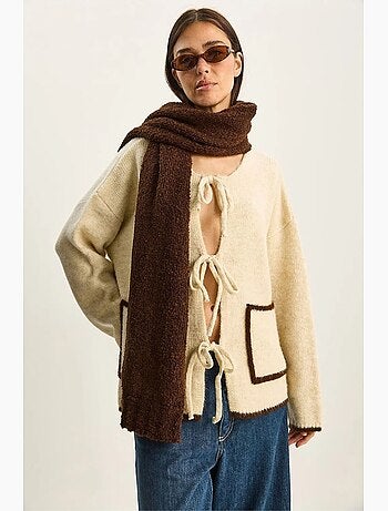 Gilet oversize en maille côtelée avec fermeture à nouer lucci