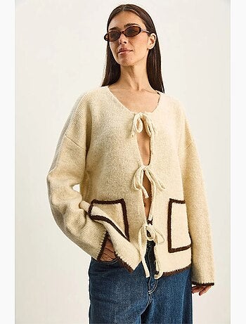 Gilet oversize en maille côtelée avec fermeture à nouer lucci
