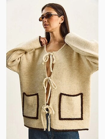 Gilet oversize en maille côtelée avec fermeture à nouer lucci