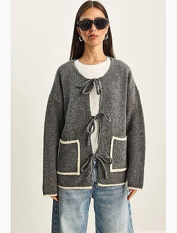 Gilet oversize en maille côtelée avec fermeture à nouer lucci