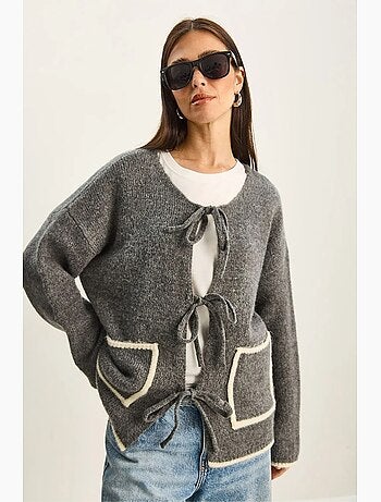 Gilet oversize en maille côtelée avec fermeture à nouer lucci