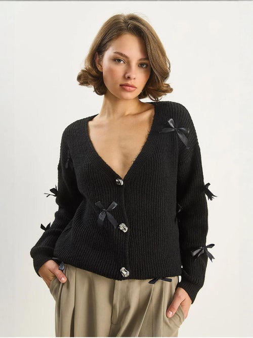 Gilet oversize en maille texturée , col en v et fermeture boutonnée lucci - Kiabi