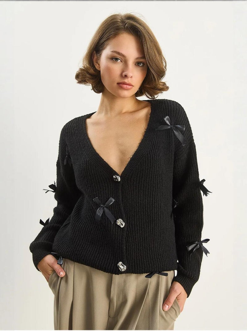 Gilet oversize en maille texturée , col en v et fermeture boutonnée lucci Noir - Kiabi