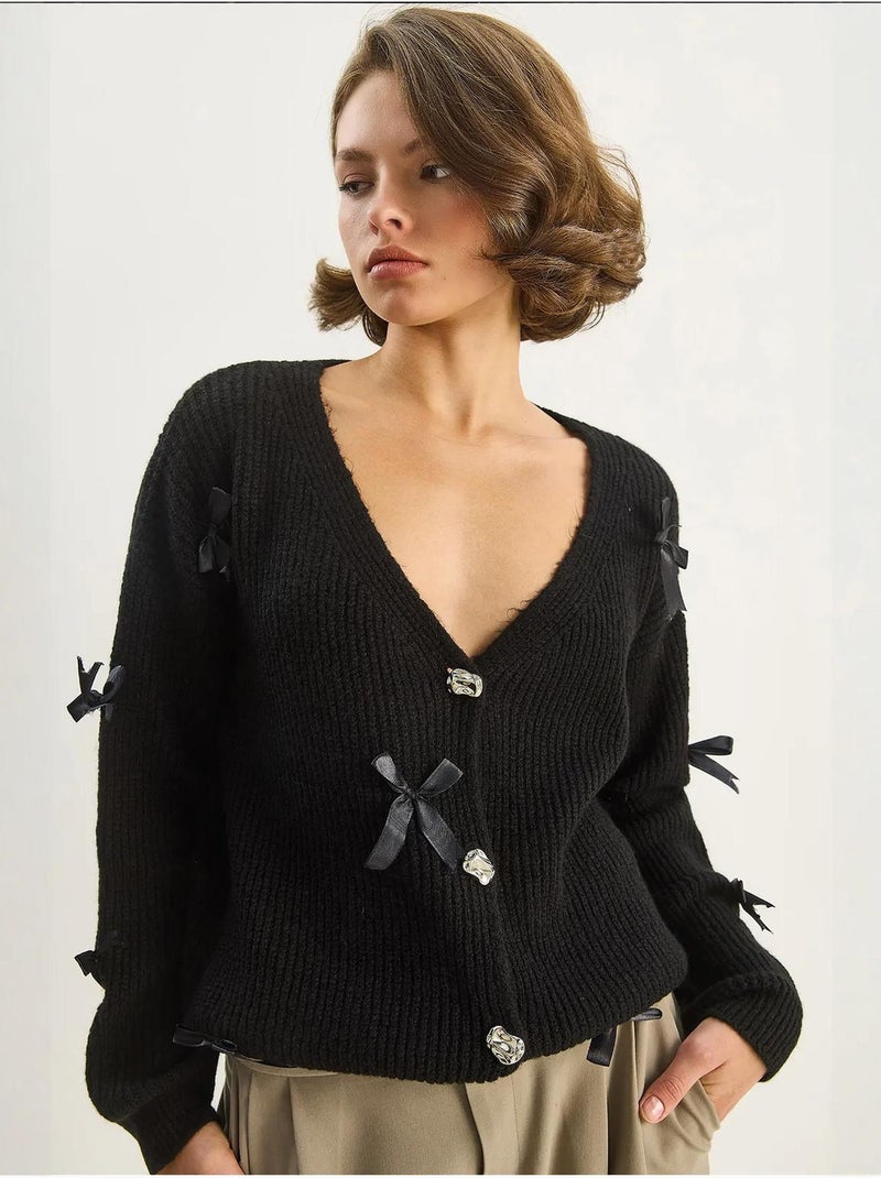 Gilet oversize en maille texturée , col en v et fermeture boutonnée lucci Noir - Kiabi