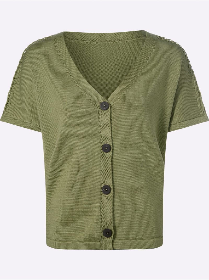 Gilet Point Fantaisie Le Long De La Couture Aux épaules - Taille Standard - Helline Bleu Vert Gris - Kiabi