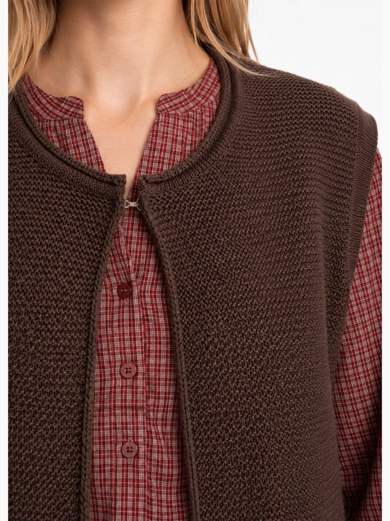 Gilet point mousse col rond sans manches - afibel Marron chocolat - Kiabi
