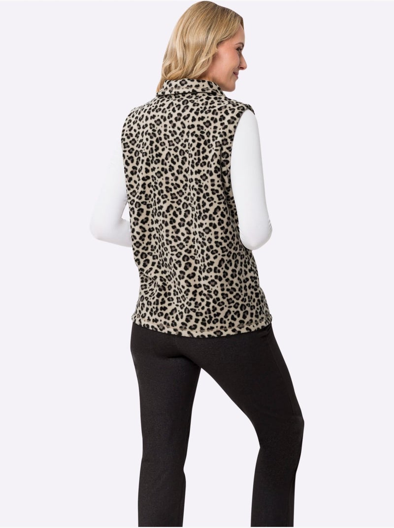 Gilet polaire à col revers et glissière avec poches cousues - Taille standard - Moda Vilona Beige/Noir - Kiabi