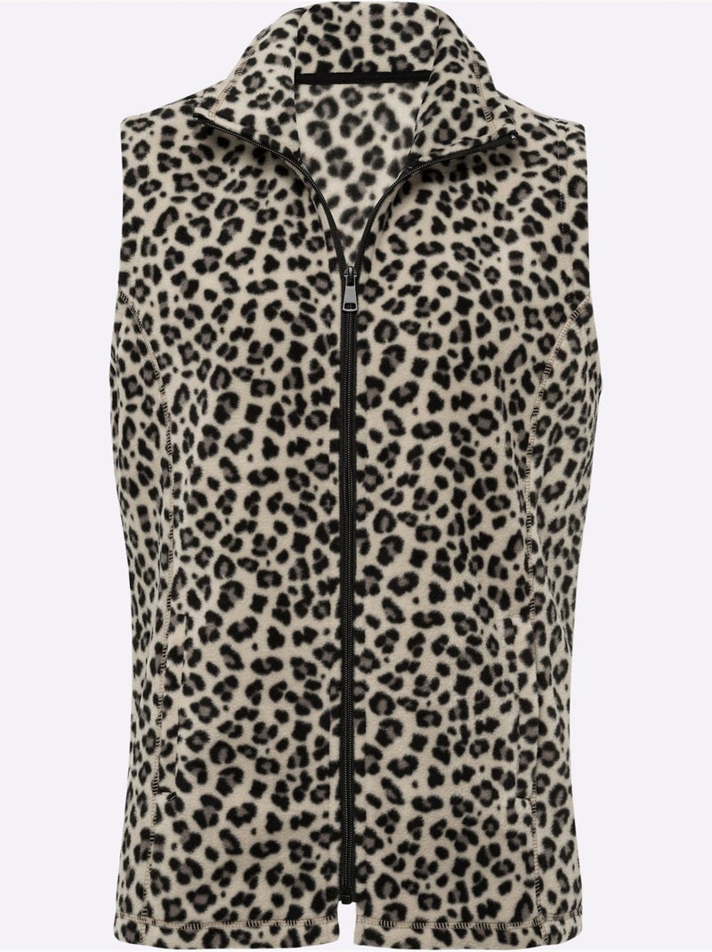 Gilet polaire à col revers et glissière avec poches cousues - Taille standard - Moda Vilona Beige/Noir - Kiabi