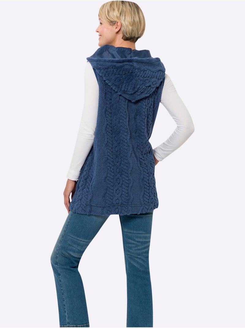 Gilet polaire avec capuche et poches latérales moelleux - taille standard - moda vilona Bleu jean - Kiabi
