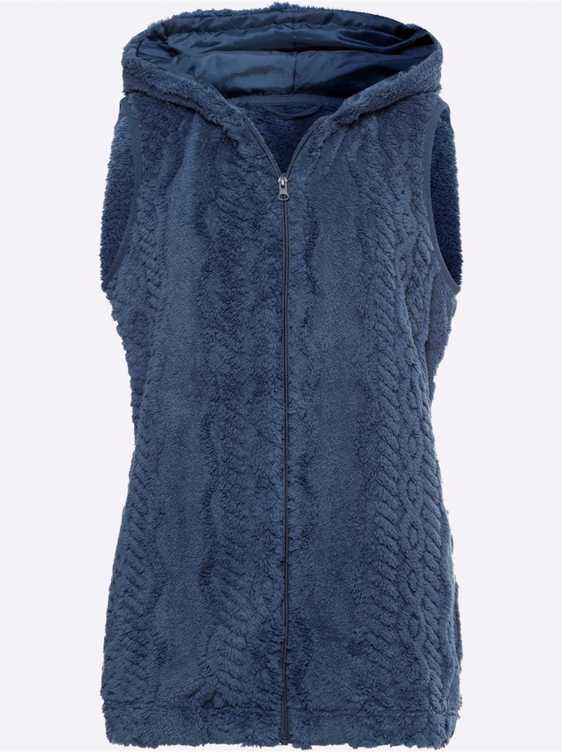 Gilet polaire avec capuche et poches latérales moelleux - taille standard - moda vilona Bleu jean - Kiabi