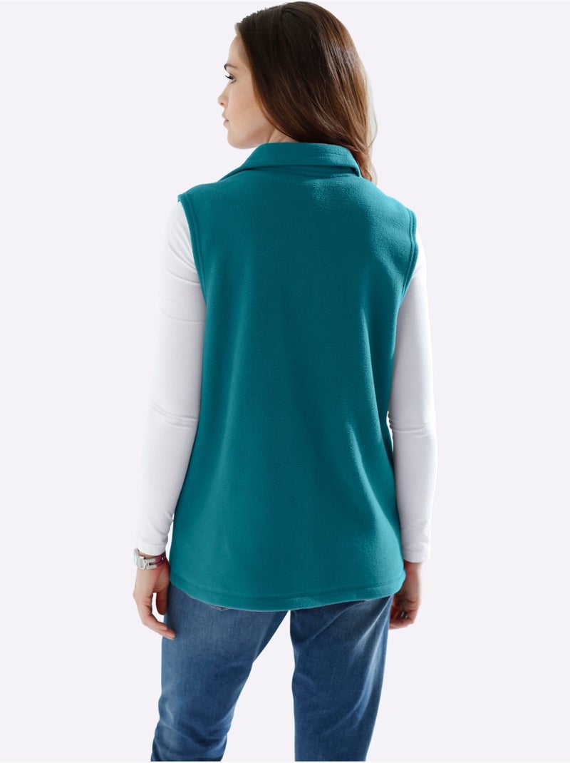 Gilet polaire doux à col montant et 2 poches prenses - Taille standard - Moda Vilona Bleu pétrole - Kiabi